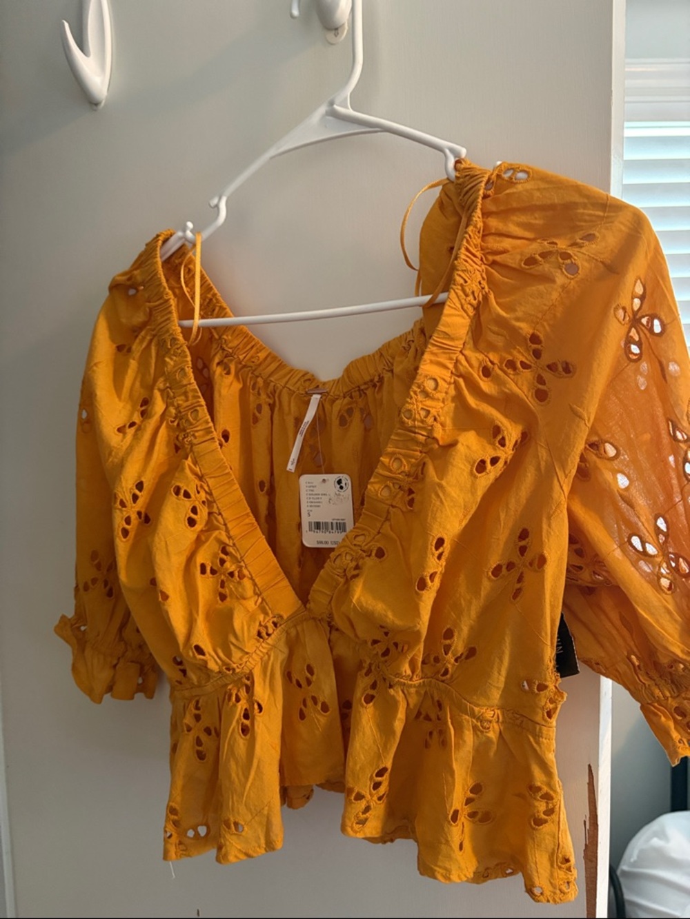 Free People Mustard Eyelet Peasant Blouse
